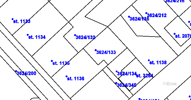 Parcela st. 3624/133 v KÚ Veselí-Předměstí, Katastrální mapa