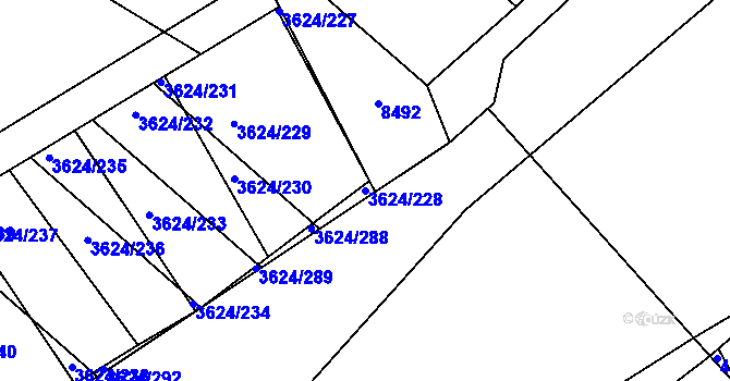 Parcela st. 3624/228 v KÚ Veselí-Předměstí, Katastrální mapa