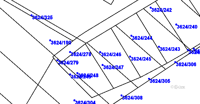 Parcela st. 3624/246 v KÚ Veselí-Předměstí, Katastrální mapa