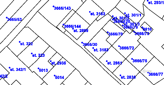 Parcela st. 3666/30 v KÚ Veselí-Předměstí, Katastrální mapa