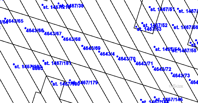 Parcela st. 4643/4 v KÚ Veselí-Předměstí, Katastrální mapa