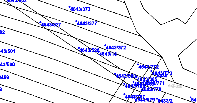 Parcela st. 4643/14 v KÚ Veselí-Předměstí, Katastrální mapa