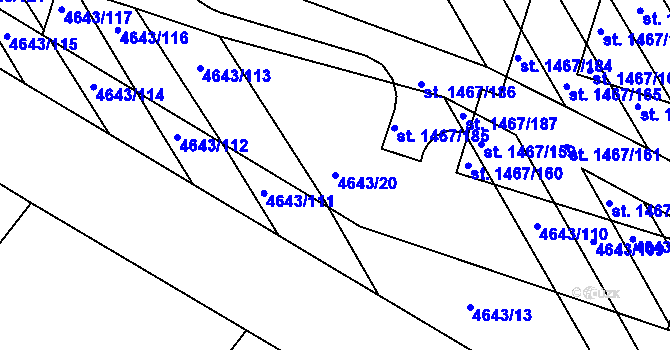 Parcela st. 4643/20 v KÚ Veselí-Předměstí, Katastrální mapa