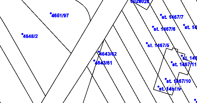 Parcela st. 4643/62 v KÚ Veselí-Předměstí, Katastrální mapa