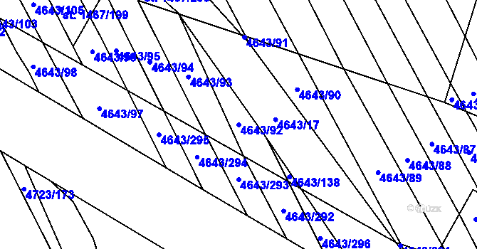 Parcela st. 4643/92 v KÚ Veselí-Předměstí, Katastrální mapa