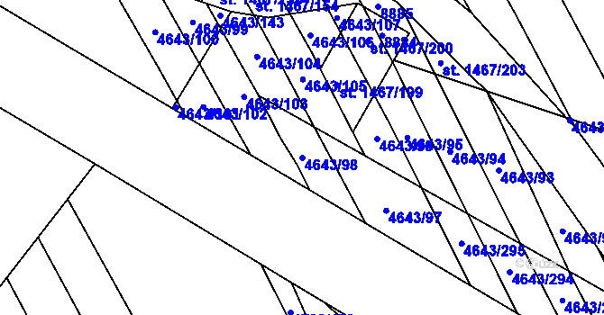 Parcela st. 4643/98 v KÚ Veselí-Předměstí, Katastrální mapa