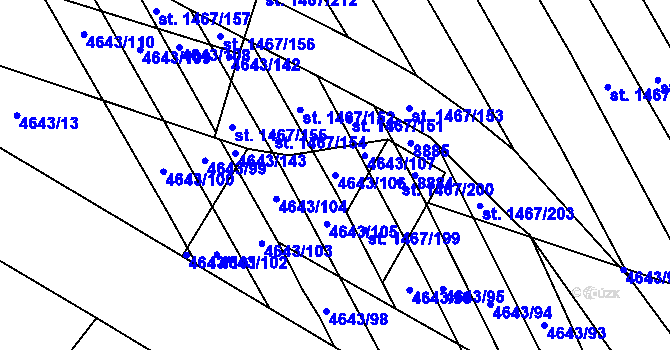 Parcela st. 4643/106 v KÚ Veselí-Předměstí, Katastrální mapa