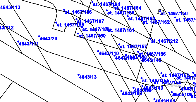 Parcela st. 4643/110 v KÚ Veselí-Předměstí, Katastrální mapa