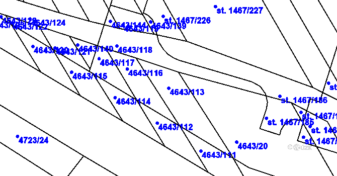 Parcela st. 4643/113 v KÚ Veselí-Předměstí, Katastrální mapa