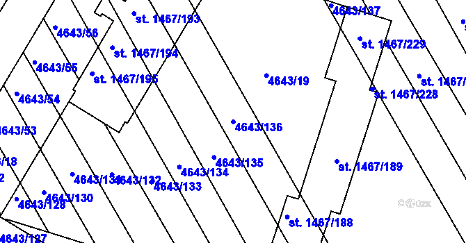 Parcela st. 4643/136 v KÚ Veselí-Předměstí, Katastrální mapa