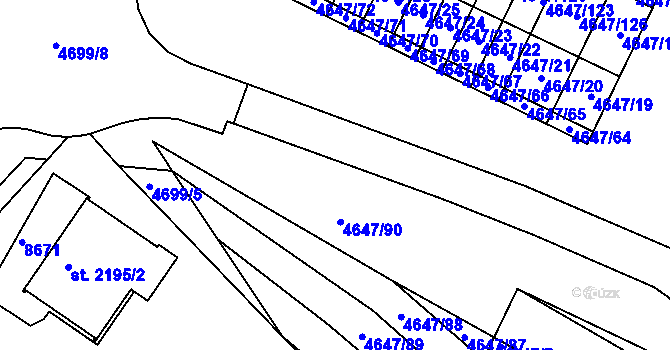 Parcela st. 4647/1 v KÚ Veselí-Předměstí, Katastrální mapa