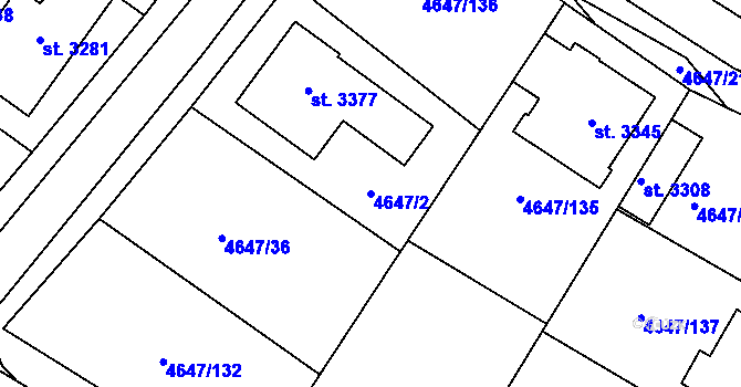 Parcela st. 4647/2 v KÚ Veselí-Předměstí, Katastrální mapa
