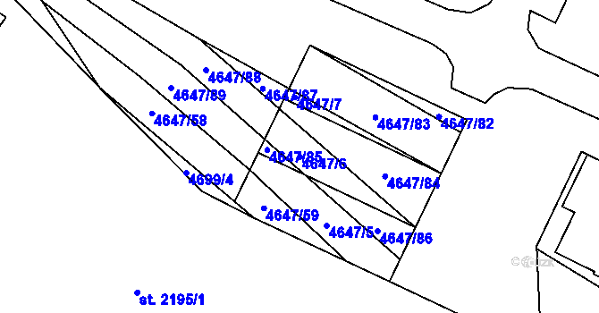 Parcela st. 4647/6 v KÚ Veselí-Předměstí, Katastrální mapa