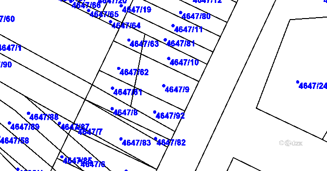 Parcela st. 4647/9 v KÚ Veselí-Předměstí, Katastrální mapa