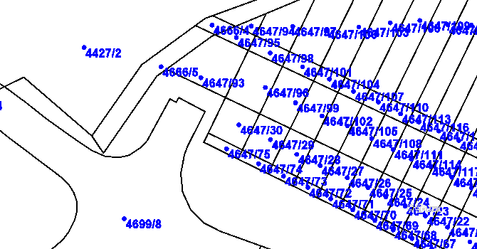 Parcela st. 4647/30 v KÚ Veselí-Předměstí, Katastrální mapa
