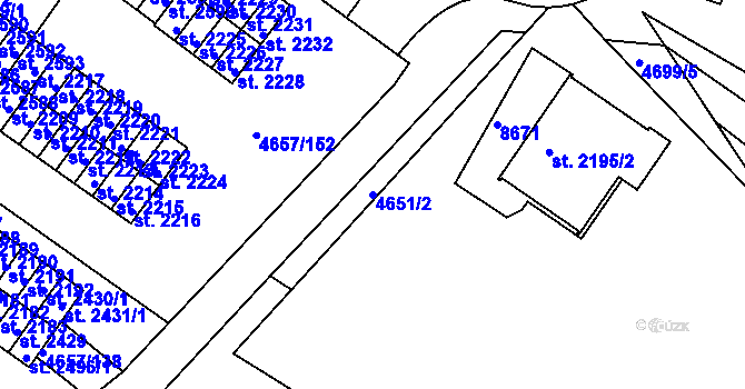 Parcela st. 4651/2 v KÚ Veselí-Předměstí, Katastrální mapa