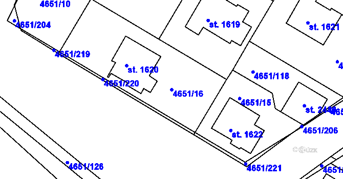 Parcela st. 4651/16 v KÚ Veselí-Předměstí, Katastrální mapa