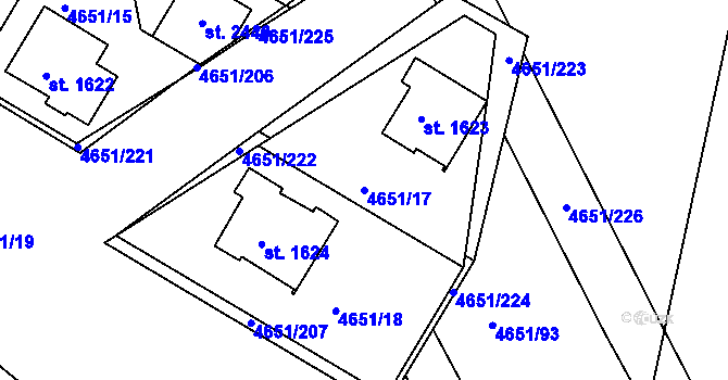 Parcela st. 4651/17 v KÚ Veselí-Předměstí, Katastrální mapa