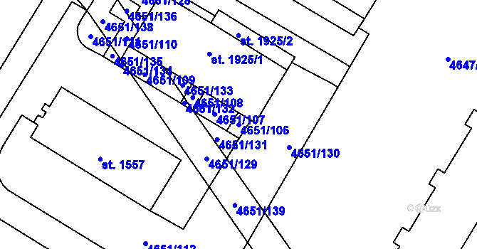 Parcela st. 4651/106 v KÚ Veselí-Předměstí, Katastrální mapa