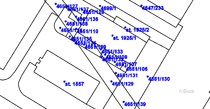 Parcela st. 4651/108 v KÚ Veselí-Předměstí, Katastrální mapa