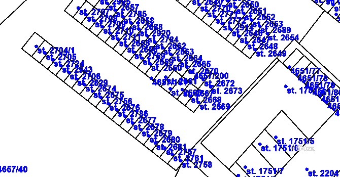 Parcela st. 2666 v KÚ Veselí-Předměstí, Katastrální mapa