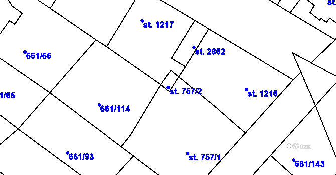 Parcela st. 757/2 v KÚ Veselí-Předměstí, Katastrální mapa