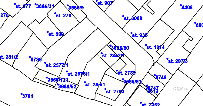 Parcela st. 2842/1 v KÚ Veselí-Předměstí, Katastrální mapa