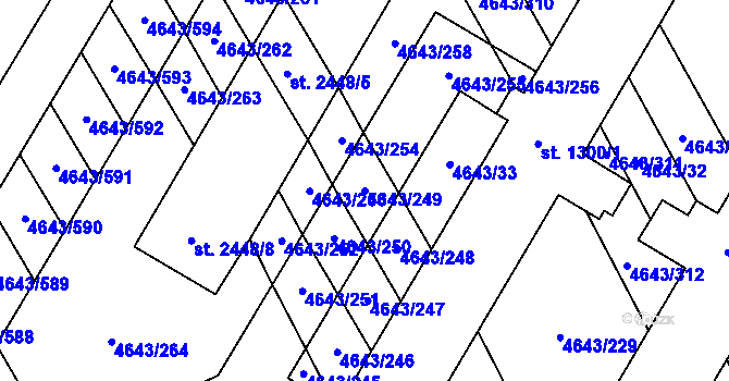 Parcela st. 4643/249 v KÚ Veselí-Předměstí, Katastrální mapa