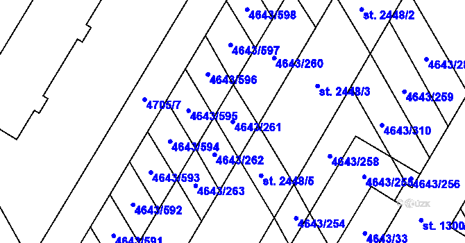 Parcela st. 4643/261 v KÚ Veselí-Předměstí, Katastrální mapa