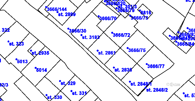 Parcela st. 2861 v KÚ Veselí-Předměstí, Katastrální mapa
