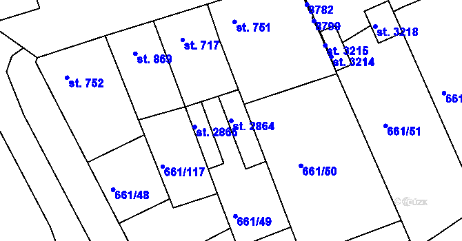 Parcela st. 2864 v KÚ Veselí-Předměstí, Katastrální mapa
