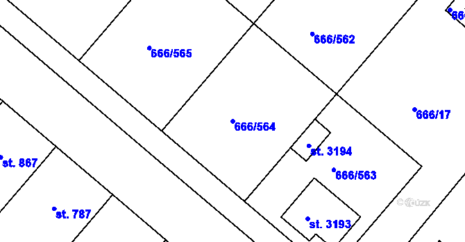 Parcela st. 666/564 v KÚ Veselí-Předměstí, Katastrální mapa