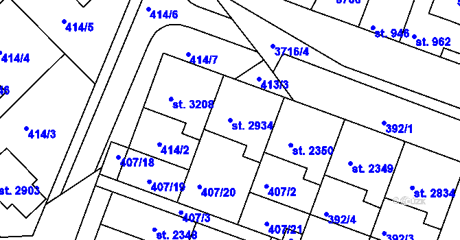 Parcela st. 2934 v KÚ Veselí-Předměstí, Katastrální mapa