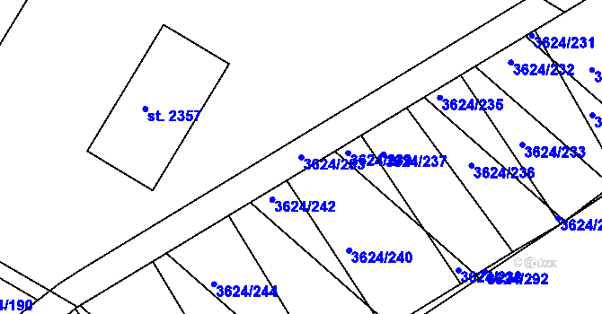 Parcela st. 3624/283 v KÚ Veselí-Předměstí, Katastrální mapa