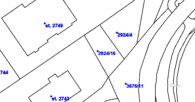 Parcela st. 2924/16 v KÚ Veselí-Předměstí, Katastrální mapa