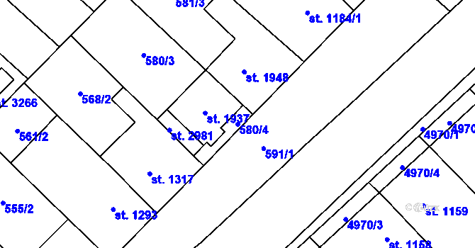 Parcela st. 580/4 v KÚ Veselí-Předměstí, Katastrální mapa