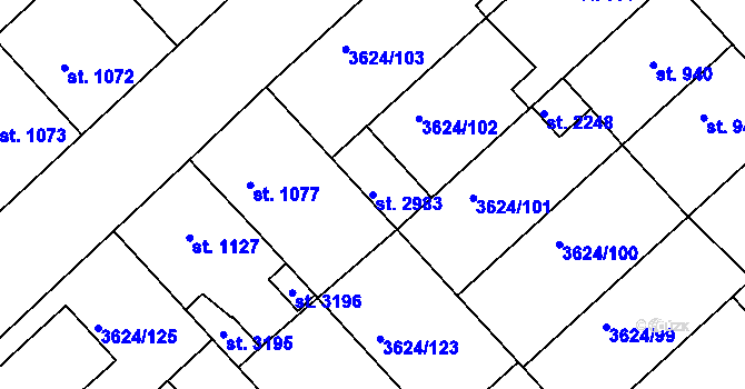 Parcela st. 2983 v KÚ Veselí-Předměstí, Katastrální mapa