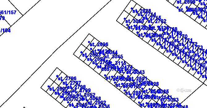 Parcela st. 3045 v KÚ Veselí-Předměstí, Katastrální mapa