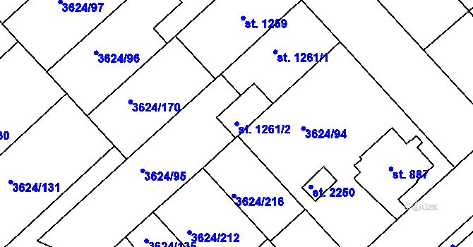Parcela st. 1261/2 v KÚ Veselí-Předměstí, Katastrální mapa