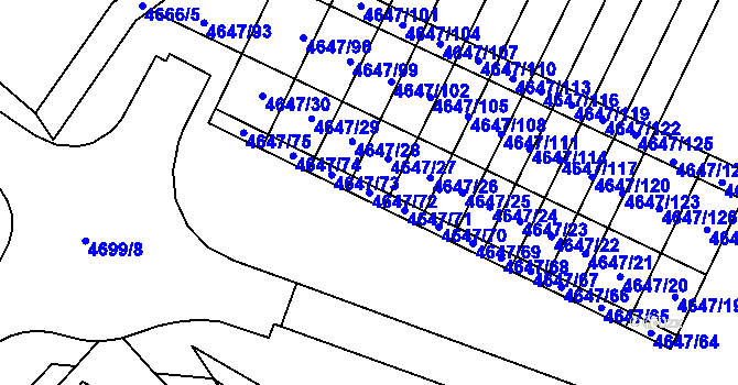 Parcela st. 4647/72 v KÚ Veselí-Předměstí, Katastrální mapa