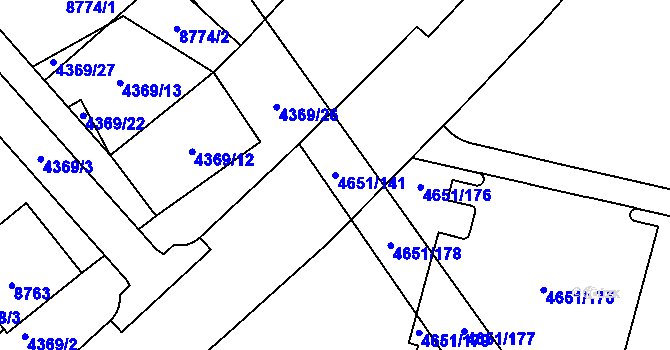 Parcela st. 4651/141 v KÚ Veselí-Předměstí, Katastrální mapa