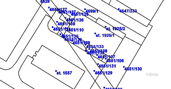 Parcela st. 4651/133 v KÚ Veselí-Předměstí, Katastrální mapa