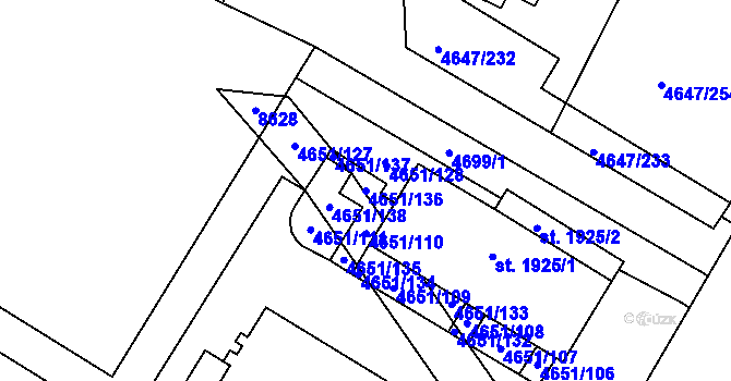 Parcela st. 4651/136 v KÚ Veselí-Předměstí, Katastrální mapa