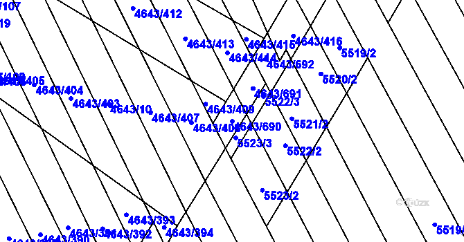 Parcela st. 4643/690 v KÚ Veselí-Předměstí, Katastrální mapa
