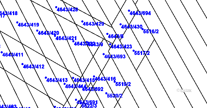 Parcela st. 4643/693 v KÚ Veselí-Předměstí, Katastrální mapa