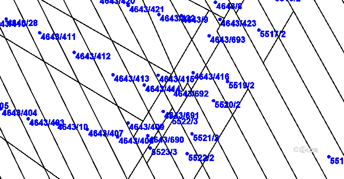 Parcela st. 4643/692 v KÚ Veselí-Předměstí, Katastrální mapa