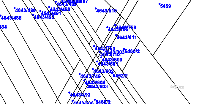 Parcela st. 4643/752 v KÚ Veselí-Předměstí, Katastrální mapa