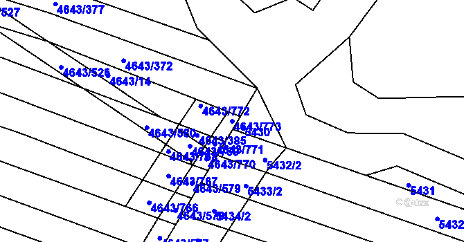 Parcela st. 4643/773 v KÚ Veselí-Předměstí, Katastrální mapa