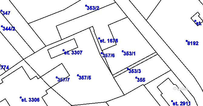 Parcela st. 357/6 v KÚ Veselí-Předměstí, Katastrální mapa