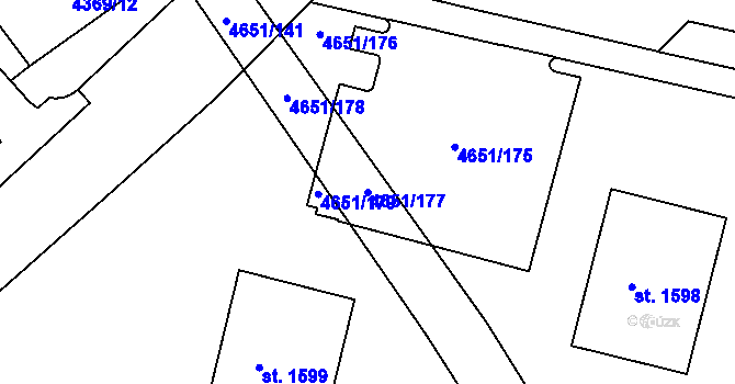 Parcela st. 4651/177 v KÚ Veselí-Předměstí, Katastrální mapa